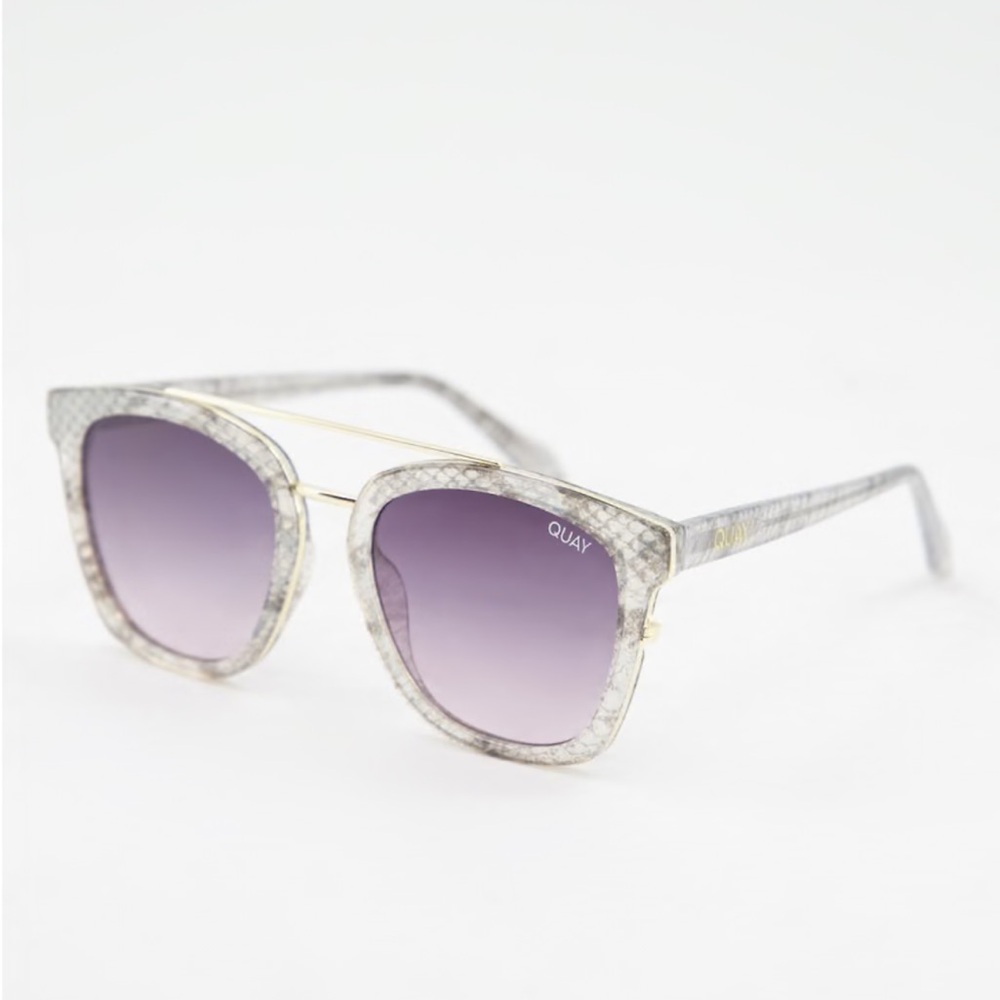 Quay Australia Gray Marble Frame Sunglasses with Purple Gradient Lenses